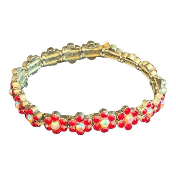Vintage red crystal sparkling floral bracelet o/s - Picture 6 of 6